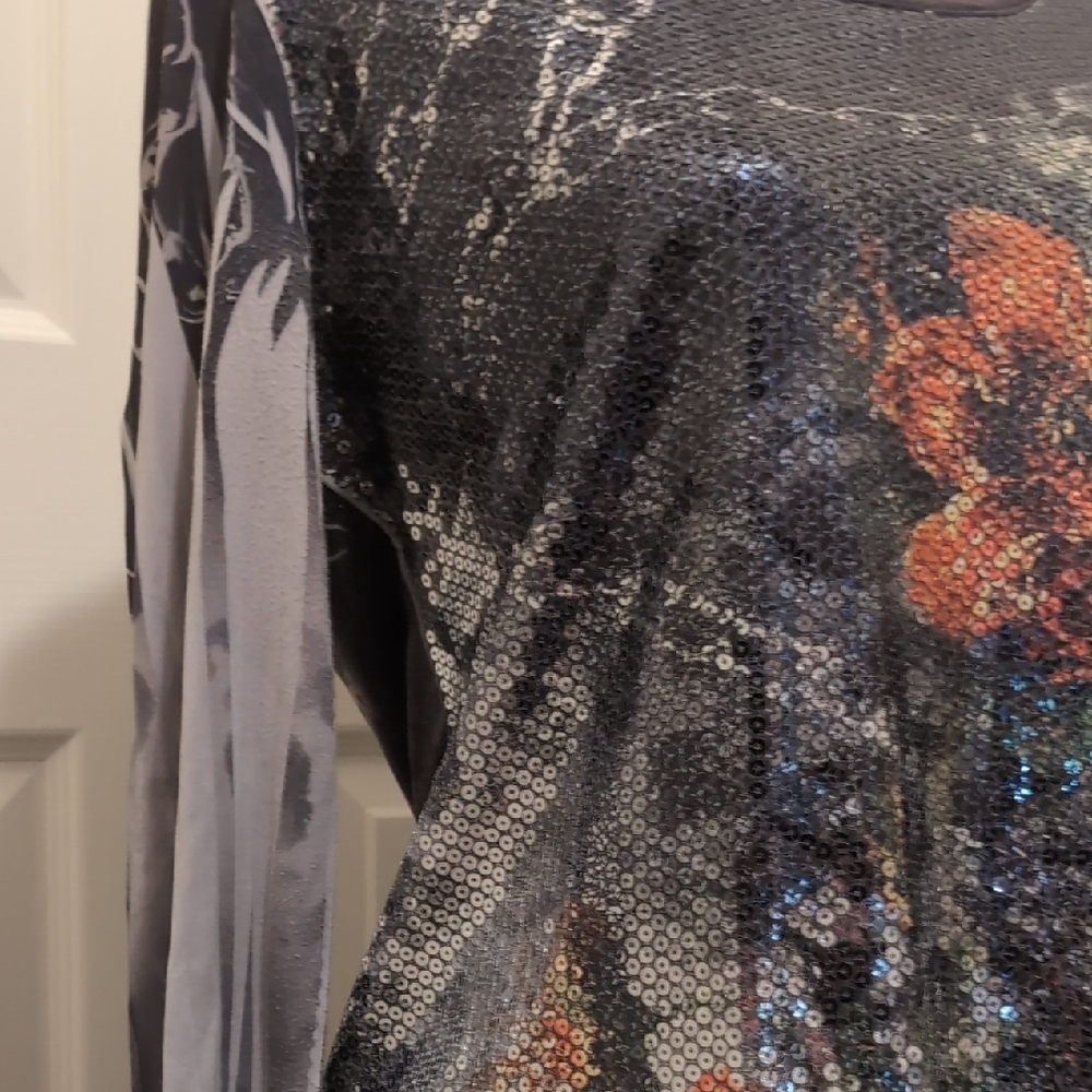 Investments Orange Sequin 3/4 Sleeve Blouse - Picture 4 of 8
